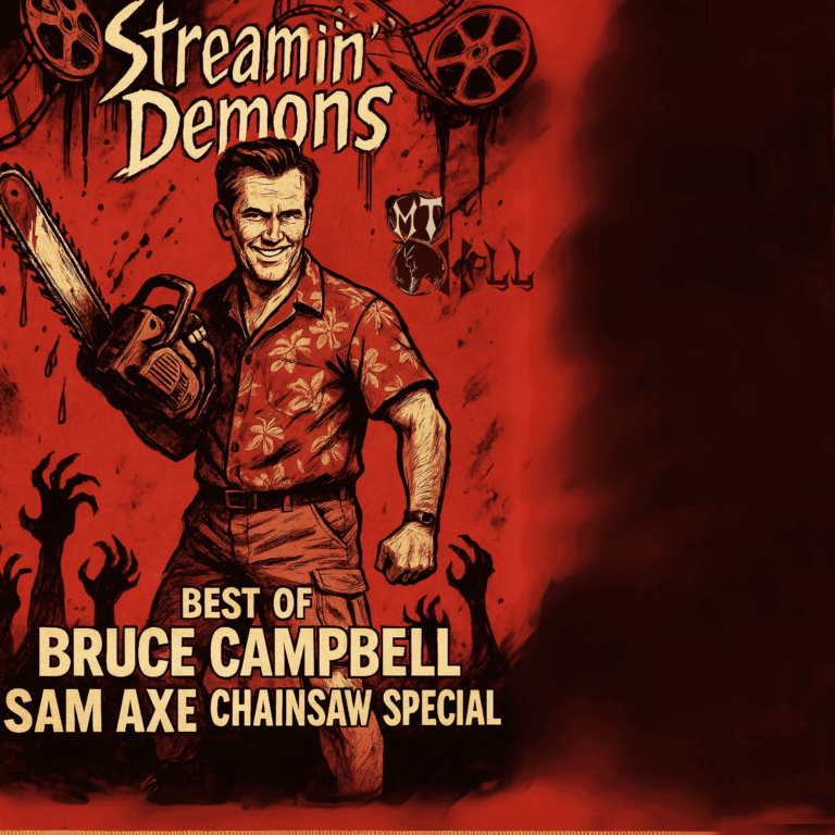 Bruce Campbell dressed as Sam Axe and Ash